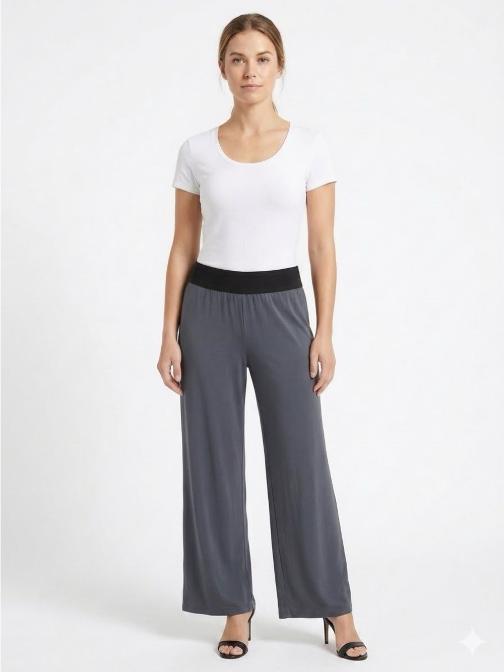ALFANI Wide-Leg Pull-On Knit Pants Gray PS SP Petite Small $70